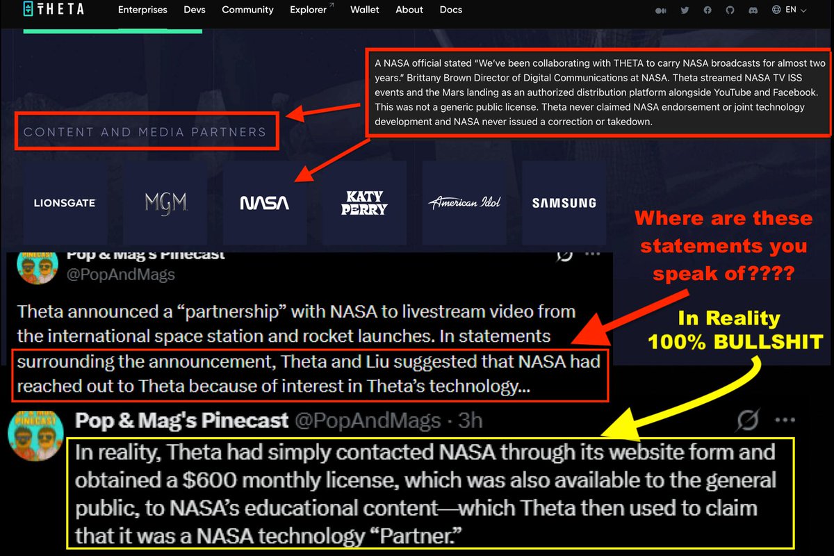 Theta_Ron's tweet image. @Theta_Network smear campaign continues from  #POPandMAGSwhinecast and #fired #Grifters
A NASA Director explicitly stated: “We’ve been collaborating with THETA to carry NASA broadcasts for almost two years.” That is not a generic public license. Theta streamed NASA TV, ISS