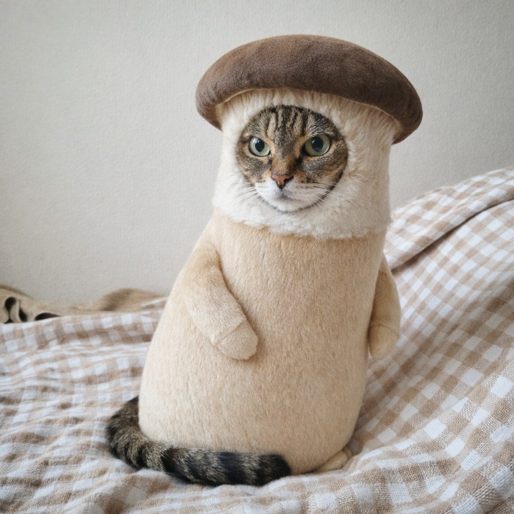 はやりのAIで草子にエリンギを着せてみた。 可愛い❤ 特に手が。 #猫