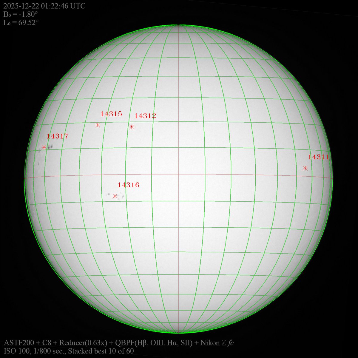 Sun & #Sunspot 2025-12-22 01:22:46 UTC 久々の太陽撮影。画像強化に