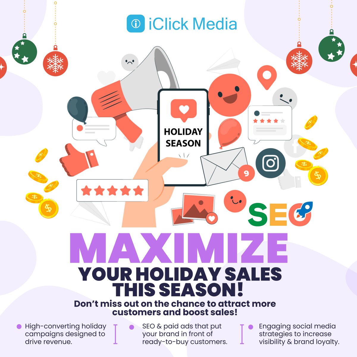 iClick_Media's tweet image. 🎁 The biggest shopping season of the year is here, is your business ready to capitalize on it? 🛍️

Let’s turn holiday shoppers into repeat customers and end the year strong! 🚀

#BusinessGrowth #Entrepreneurs #EcommerceSuccess #HolidaySales #FestiveMarketing #BoostYourRevenue