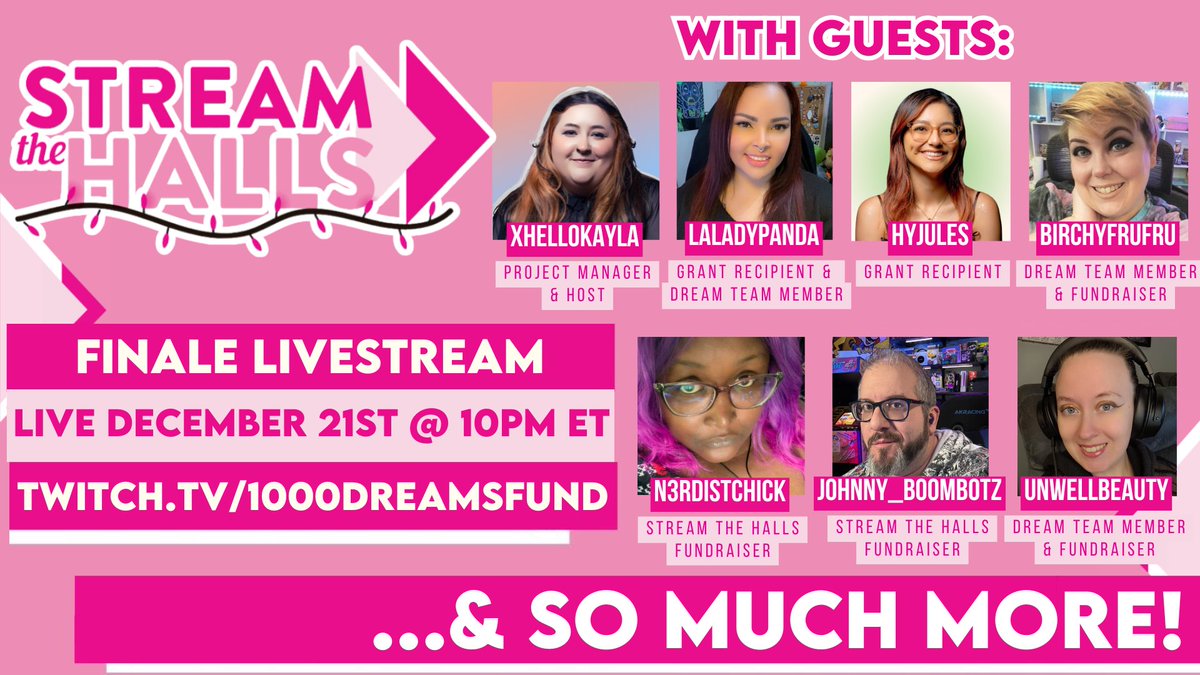1000DreamsFund's tweet photo. We're going live NOW with our #StreamTheHalls finale with some very special guests!

Join us as we close out this week long raid train with a BANG and try to hit our $12,000 stretch goal before the end of the night. ☃️

https://t.co/lTvCtqPUHM https://t.co/V5sl12dYsu