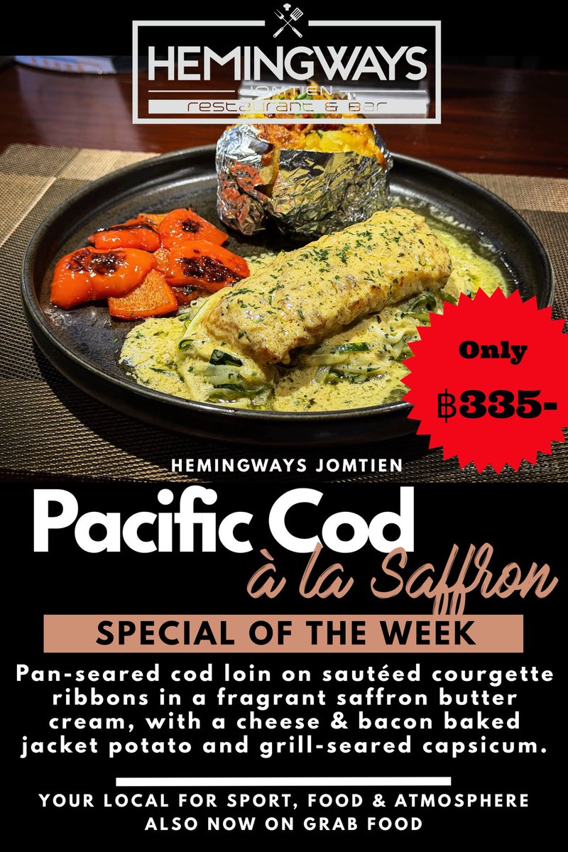 The catch of the week stays on the hook for a further week, Pacific Cod à la Saffron: Pan-seared cod loin on sautéed courgette ribbons in a fragrant saffron butter cream, with a cheese &amp; bacon baked jacket potato and grill-seared capsicum.

And it’s the last quiz of the year. It