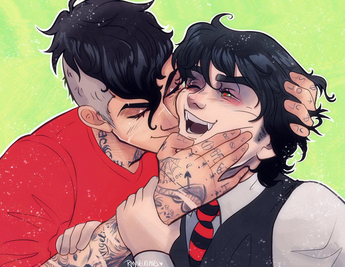 The Partner &amp; I have been writing a little MCR Vampire/hunter AU together just for funsies recently &amp; I could not stop myself from finishing this one. It was supposed to stay a sketch 🤦‍♂️ 
Being able to draw my own fanart makes me feel too powerful sometimes. #mcr #mcrtwt #frerard