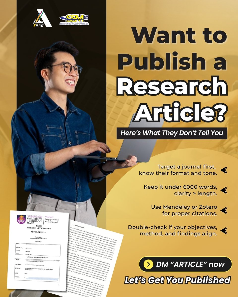 assignment4u_'s tweet photo. Writing a research article ≠ rehashing your thesis. Most students fail because:
🔹 No clear research gap
🔹 Just citing, not connecting studies
🔹 Weak methodology
🔹 Findings with no meaning
🔹 No real contribution

📌 Tip: Pick your journal first, stay clear & under 6k words, manage refs properly.
Need help turning your thesis into a publishable article?

📩 DM us now🎓