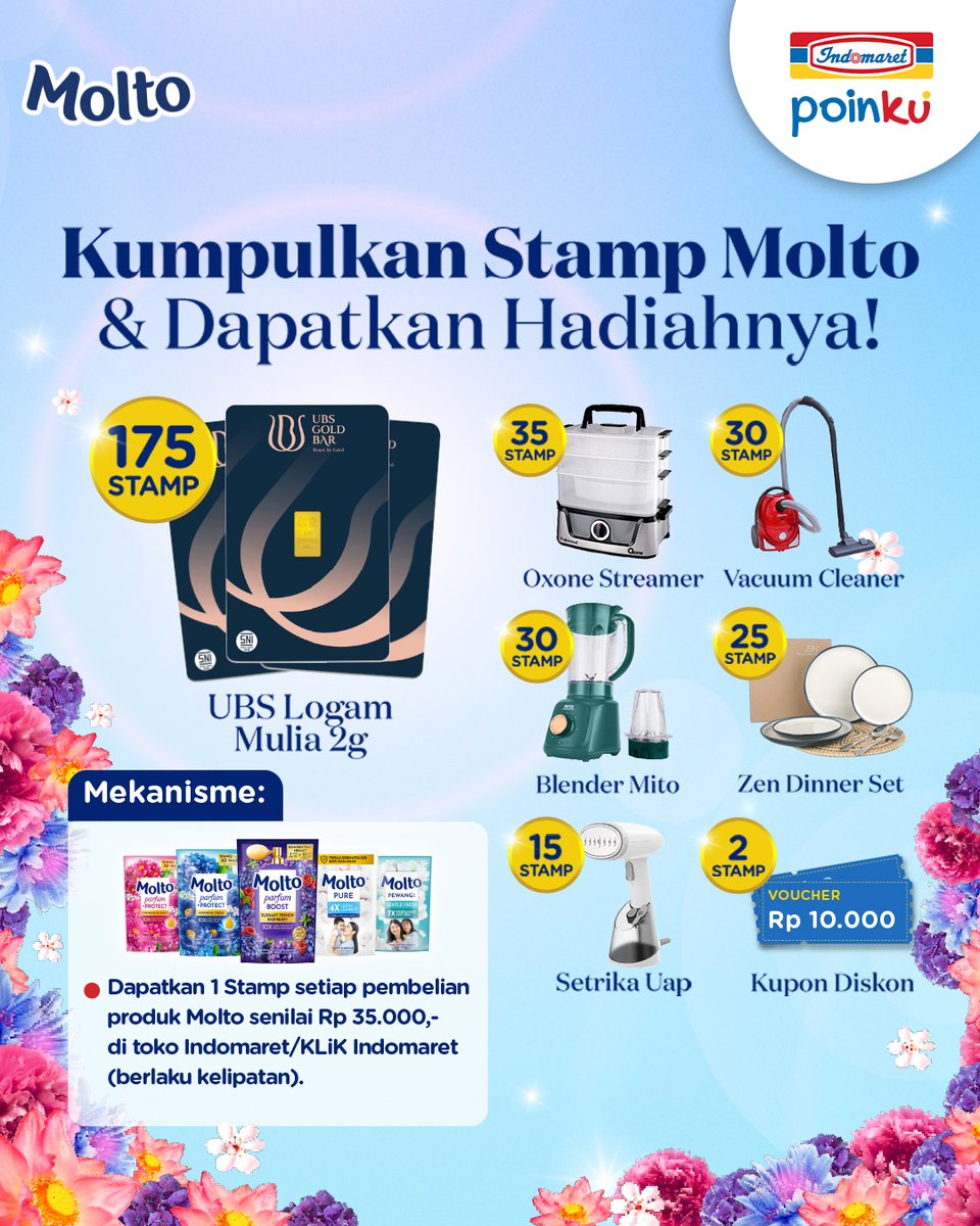 Indomaret's tweet photo. Mau menangin logam mulia? 🤩 Kumpulkan Stamp Molto & dapatkan hadiahnya! 🎉
Tukarkan Stamp dengan berbagai hadiah menarik! 🎁✨
Cek S&K lengkap di aplikasi Indomaret Poinku
📅 Periode sampai 22 Februari 2025
#Indomaret #IndomaretPoinku #Molto https://t.co/0Z7e5wtme8