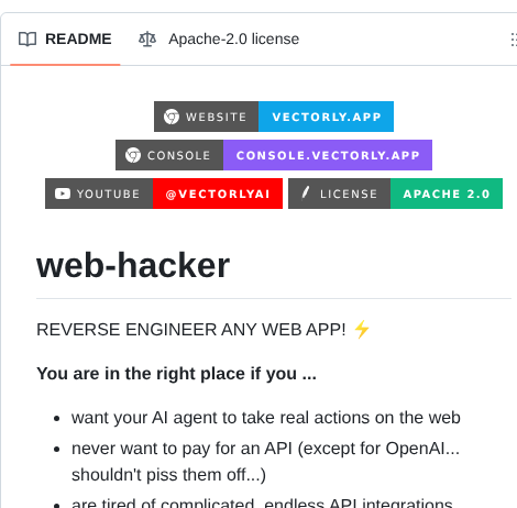Reverse engineers web apps into automation routines

github.com/VectorlyApp/we…