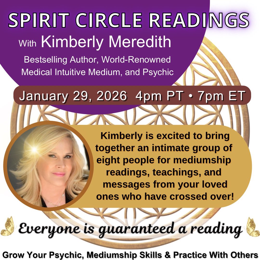 HealingTrilogy's tweet image. Spirit Circle Readings,
With Kimberly Meredith
Bestselling Author, World-Renowned Medical Intuitive #Medium, and #Psychic
January 29, 2026 4pm PT • 7 pm ET
Kimberly is excited to bring together an intimate group of eight people on all levels for mediumship readings, teachings…