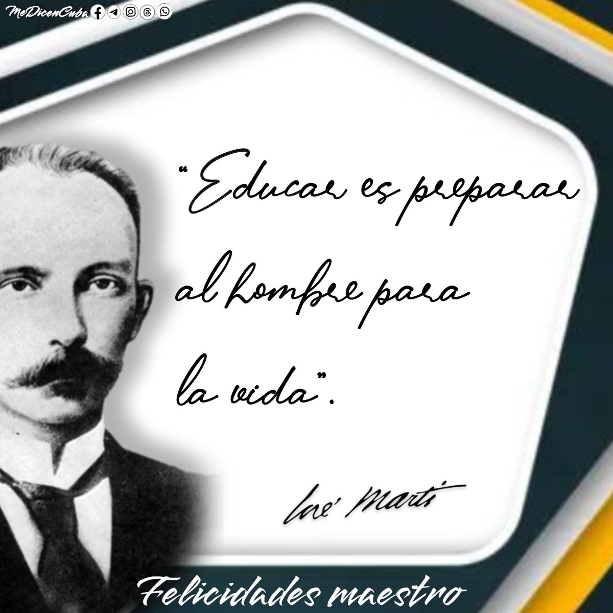 Así lo dijo el apóstol
"Educar es preparar algo hombre para la vida 
Felicidades 
 <a href="/Alejand55628482/">Alejandro David GR</a> 
<a href="/Marenis9/">Azucena DC 🌺❤️🇨🇺</a> 
<a href="/Elina221265/">Elina</a> <a href="/EspinosaLi42074/">Liset Espinosa Hidalgo</a> <a href="/morales_idael/">@Idael Morales Hernández 🇨🇺💪.</a> <a href="/suarez_jhoe/">Jhoe</a> <a href="/MoralesAra35395/">Araelio Morales</a>