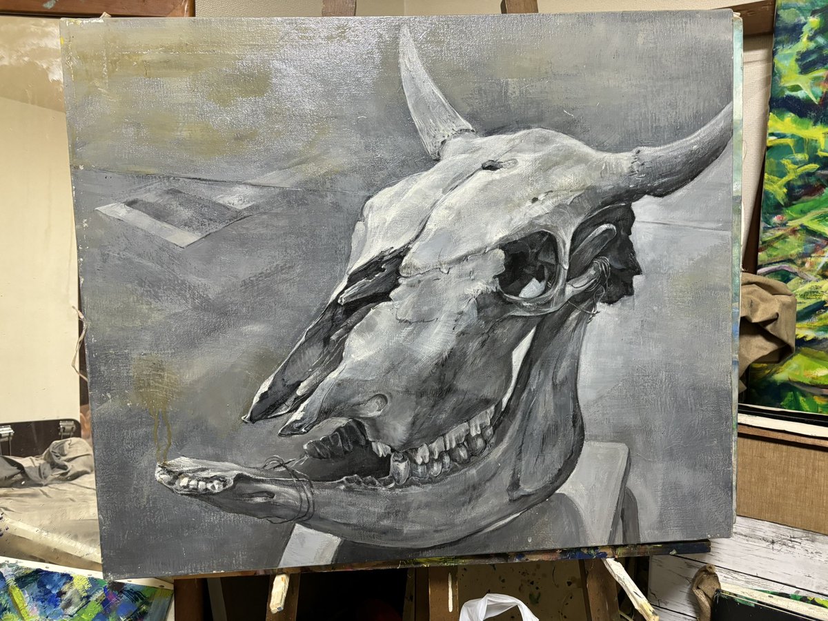 牛骨を被る少女　原画 油絵 oil painting 絵画 abstract 牛骨を被る少女原画 油絵 painting 絵画 abstract