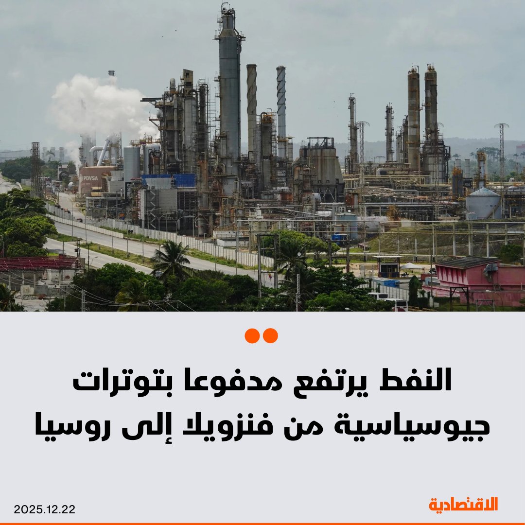 ارتفعت أسعار النفط اليوم الاثنين، بعدما صعدت أمريكا الحصار على فنزويلا، باحتجاز ناقلة نفط وملاحقة أخرى، واستهداف أوكرانيا ناقلة تابعة لـ روسيا. خام برنت صعد باتجاه 61 دولارا للبرميل بعد خسارتين أسبوعيتين متتاليتين، في حين جرى تداول خام تكساس قرب 57 دولارا 