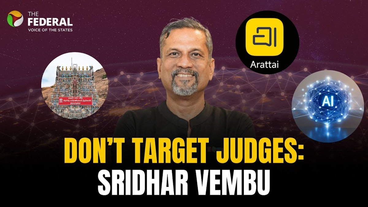 TheFederal_News's tweet image. Sridhar Vembu speaks out on Arattai, Thiruparakundam Row &amp;amp; Tamil Nadu Growth 

WATCH | youtube.com/watch?v=dGyfDy… 

For more such videos, subscribe: youtube.com/@TheFederal 

#Zoho #Arattai #Thiruparankundam #TamilNadu #Growth #Economy