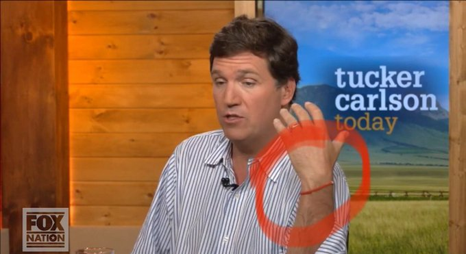Vision4theBlind's tweet photo. Tucker is controlled opposition. Please explain the Kabbalah Red String Bracelet he so proudly wears. https://t.co/FX79UzqevH