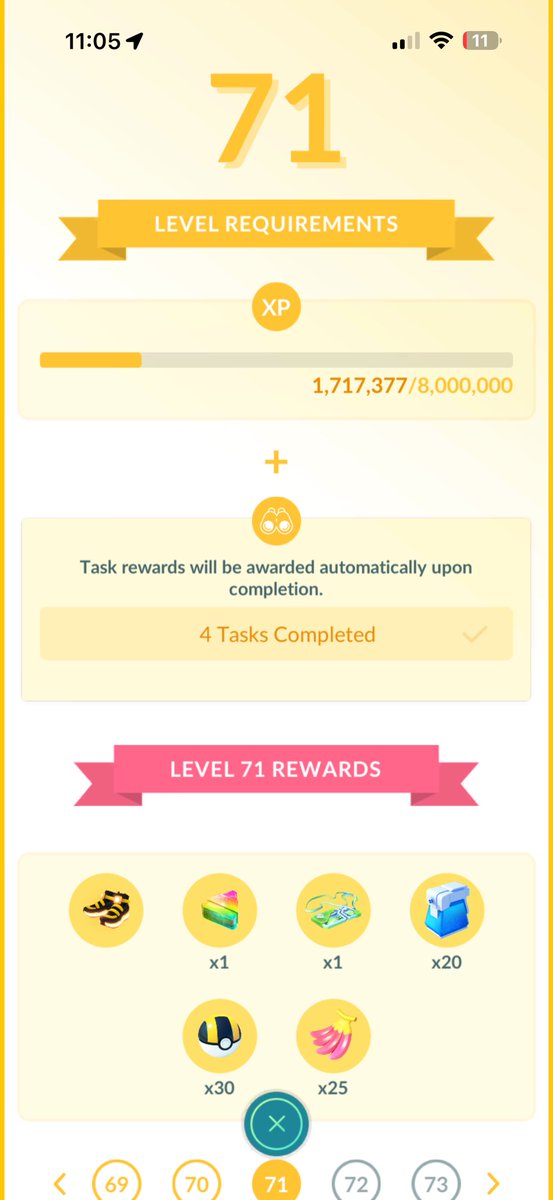 GarrettGO42's tweet image. Level up progress was quick but I still have a lot of XP to earn. #PokemonGO #PokemonGOApp #Level71 #LevelUp #TeamInstinct