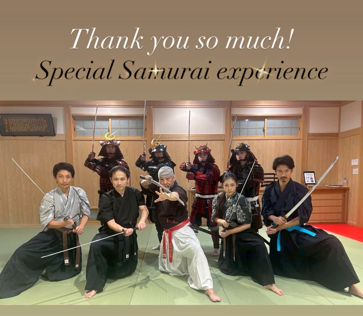 ** ┈┈┈┈┈┈┈┈┈**
　　SAMURAI 道場
** ┈┈┈┈┈┈┈┈┈**

『忘れられない 1 日』をお客様に。

昨日はスペシャルプランの鎧体験！
格好よく決まっております。
Thank you so much✨

#サムライ道場 #samuraiexperienc
#剱伎衆かむゐ #剱伎道 
#tetsuroshimaguchi