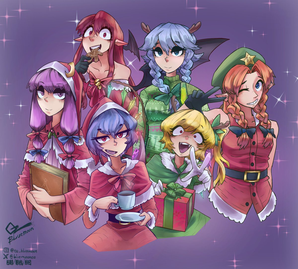 Done, The Scarlet Devil Mansion Celebrating Christmas🎄

#パチュリー・ノーレッジ #PatchouliKnowledge #レミリア・スカーレット #RemiliaScarlet #フランドール・スカーレット #FlandreScarlet #紅美鈴 #HongMeiling #小悪魔 #Koakuma #十六夜咲夜 #SakuyaIzayoi #紅魔館 #東方Project #Christmas