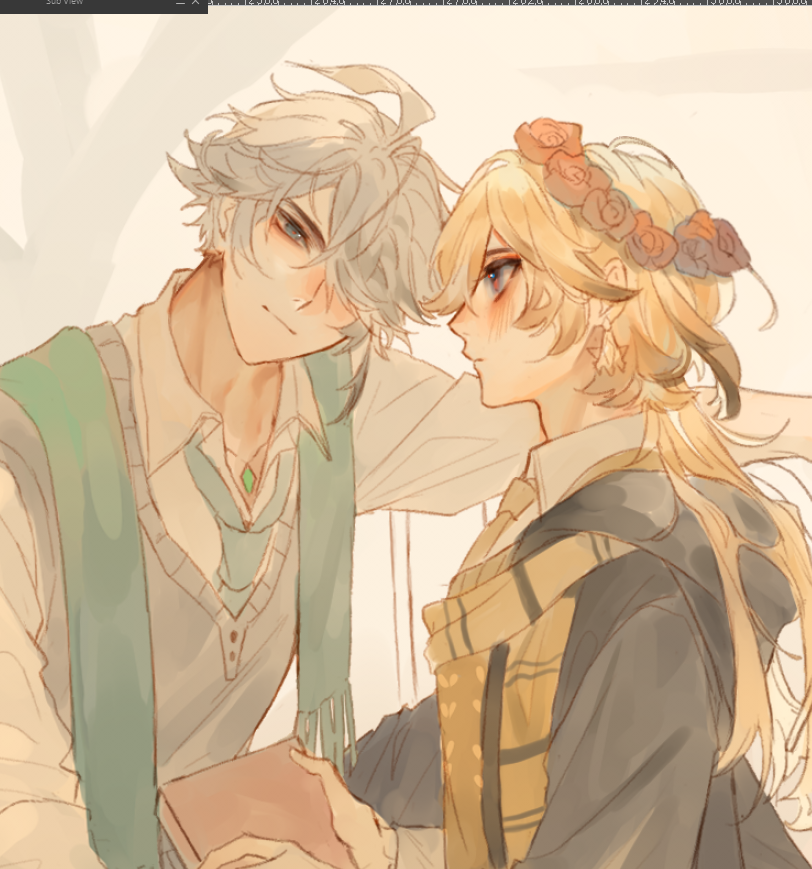 アルハイゼン ,カーヴェ(原神) 「WIP ----- me like smitten Alhaitham towa」|Tory_Holy Lemon Tea🍋🌱🏛のイラスト