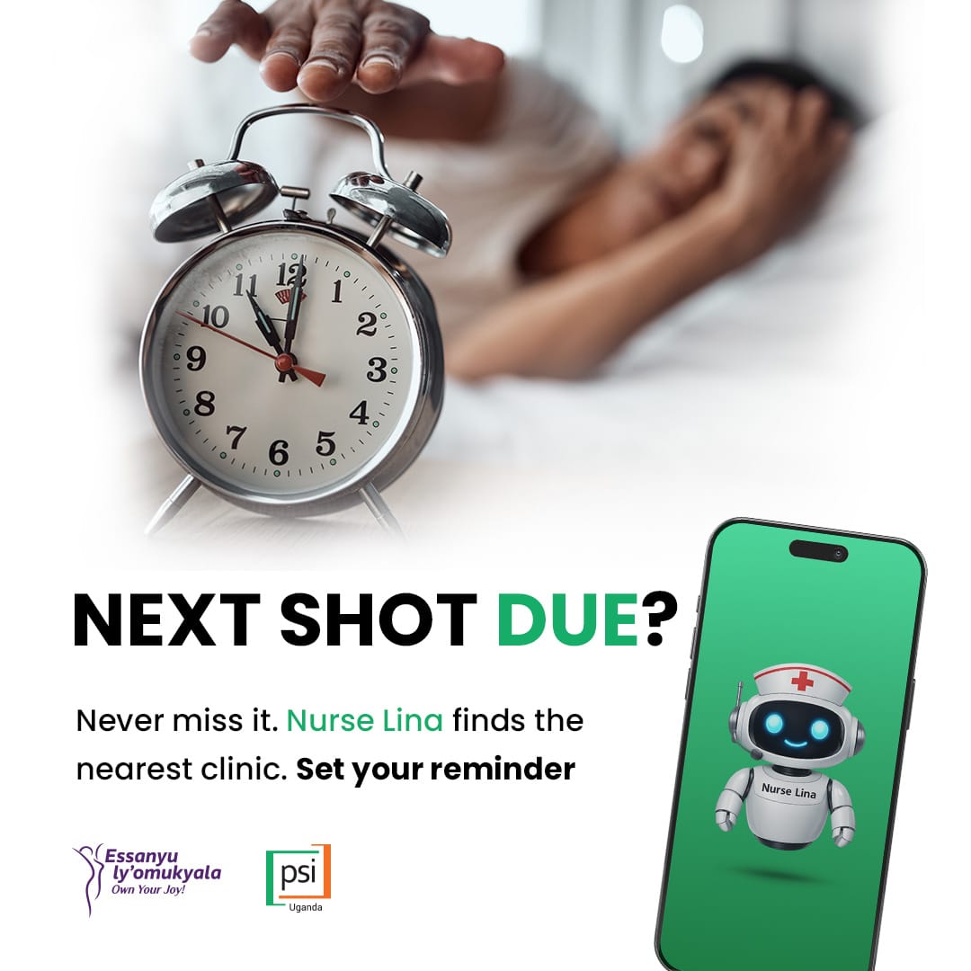 Next shot due? 

Ask Nurse Lina about the nearest clinic to access contraceptives  wa.me/256700542322

#FPChatbot #OwnYourJoy