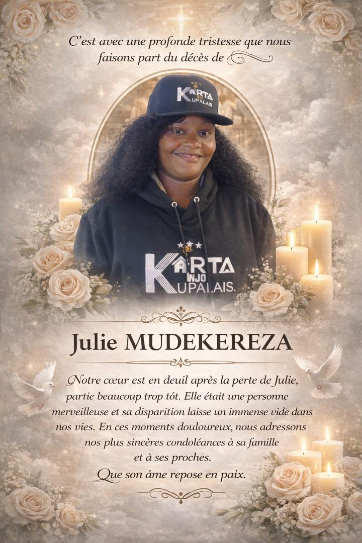Peiné par la disparition hier dimanche à Bukavu de Julienne MUDEKEREZA , une fille très engagée à nos côtés depuis des années. 
Je salue son engagement et son courage .
Je presente les condoléances les plus sincères à sa famille et plus particulièrement à son frère Janvier