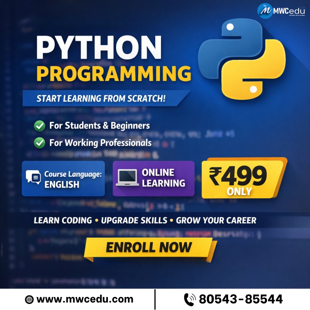 cedu_mw's tweet image. Learn Python programming online🐍
From basics to advanced concepts, code at your own pace📘

📲Call for more information -080543 85544

#PythonProgramming #LearnPython #PythonCourse #OnlinePythonCourse #codingforbeginners #ProgrammingSkills #pythondeveloper #TechSkills #mwcedu