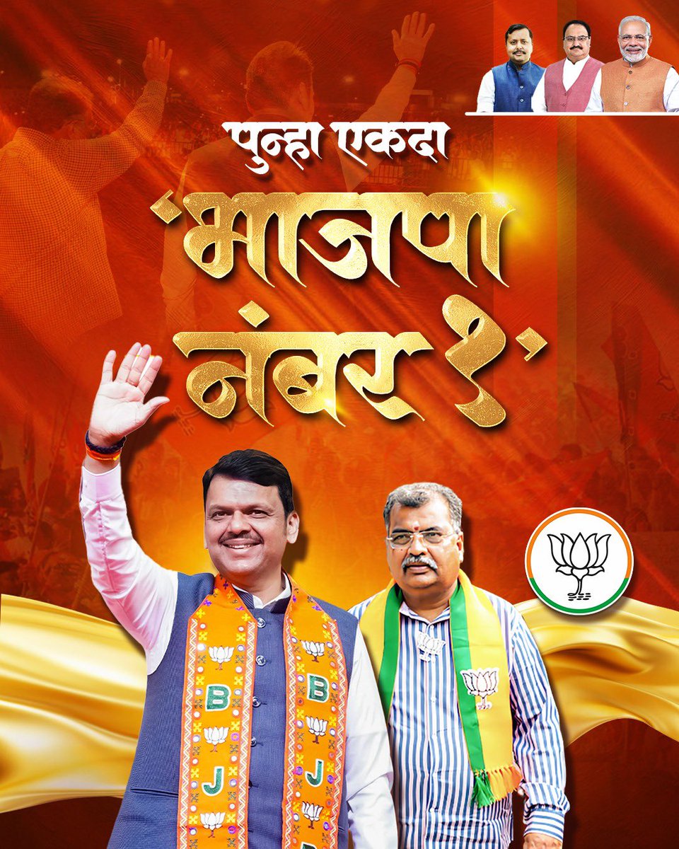 Once again, BJP emerges No. 1 in Maharashtra! 🚩🪷

Grateful to the people of Maharashtra for their overwhelming trust in BJP &amp; MahaYuti in the Municipal Council &amp; Nagar Panchayat elections. This decisive mandate reaffirms faith in our people-centric, development-driven
