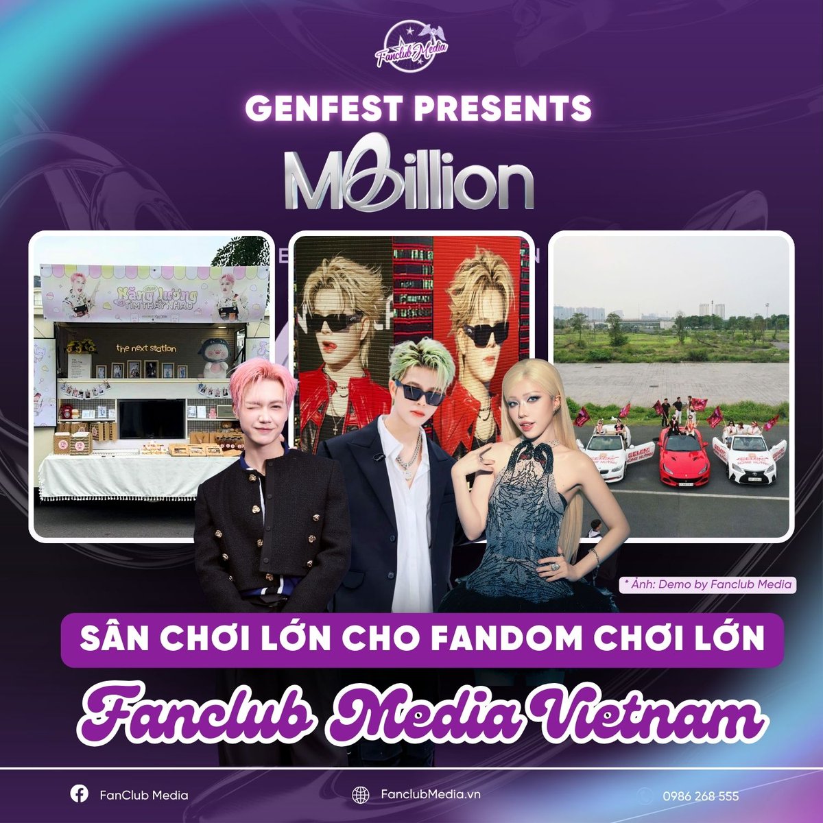 FanClubMediaVN's tweet image. 🔥 GENFEST PRESENTS MBILLION HÀ NỘI – SÂN CHƠI LỚN CHO FANDOM CHƠI LỚN

#FanClubMediaVietnam #IdolAdvertising #quangcaothantuong #quangcaoIdol #tiepungthantuong #PhungKhanhLinh #Rhyder #Jsol #Genfest #MBillion