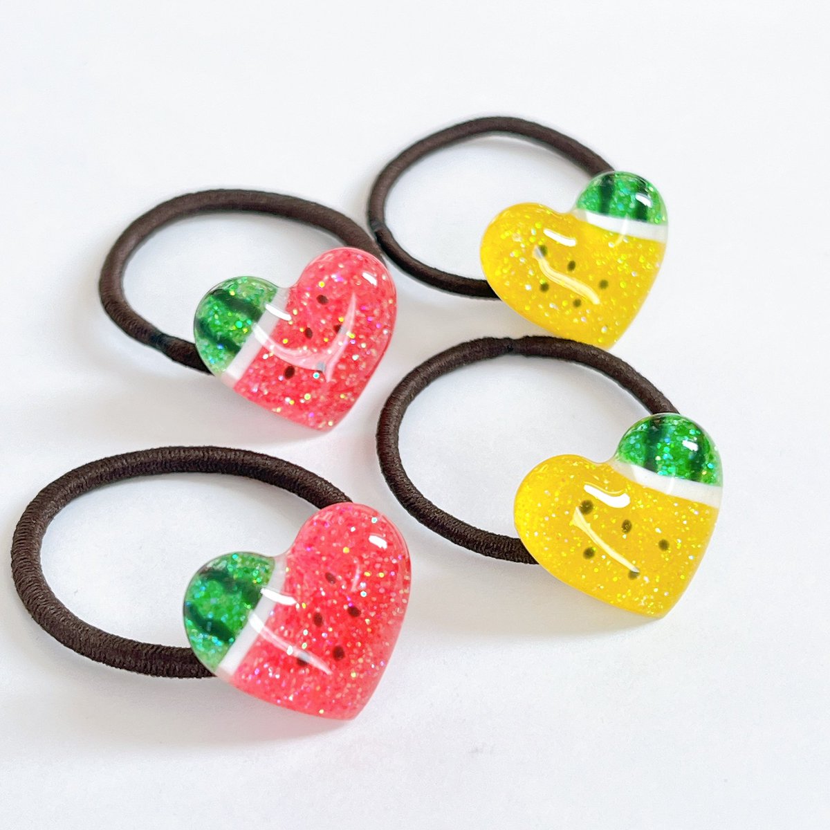 ヘアゴム No.123 子供用の小さめヘアゴム🍉🩷 ラメがキラッキラです✨