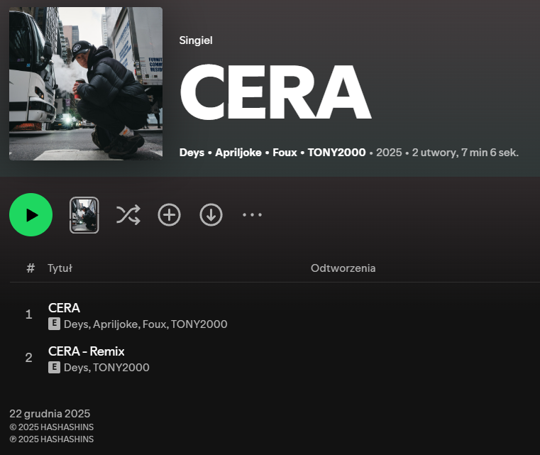HibHobXD's tweet photo. Po wielu latach "cera" od Deysa wleciała na Spotify, w 2 wersjach. https://t.co/YFIDwIG7tZ