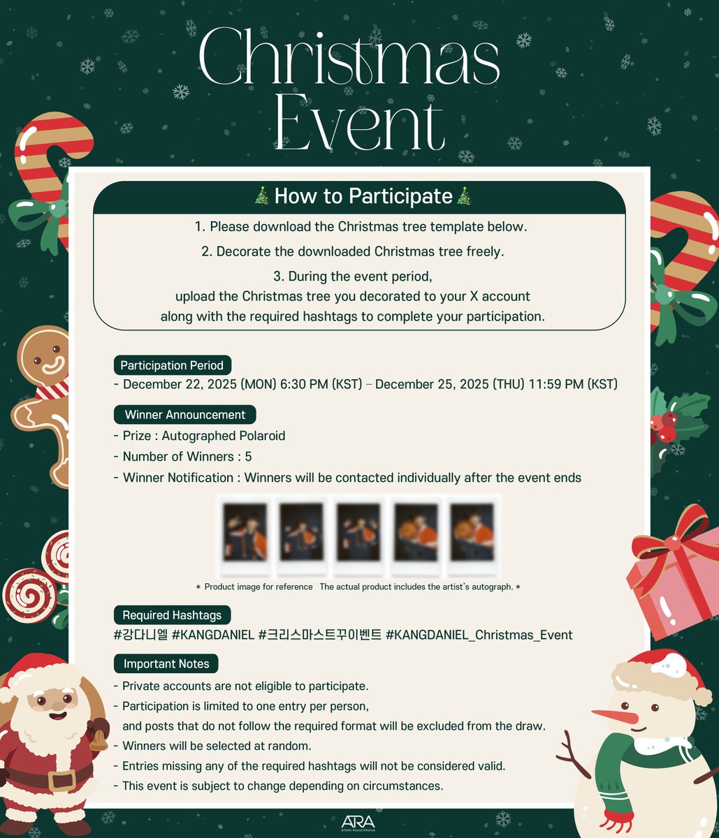 kd_officialx's tweet image. [📢]
강다니엘(KANGDANIEL)
Christmas Event🎅🏻

🎄 참여 기간
2025. 12. 22(MON) 6:30PM (KST) ~
2025. 12. 25(THU) 11:59PM (KST)

자세한 내용은 첨부된 이미지를 확인해 주세요❤️

#강다니엘 #KANGDANIEL
#크리스마스트꾸이벤트 #KANGDANIEL_Christmas_Event