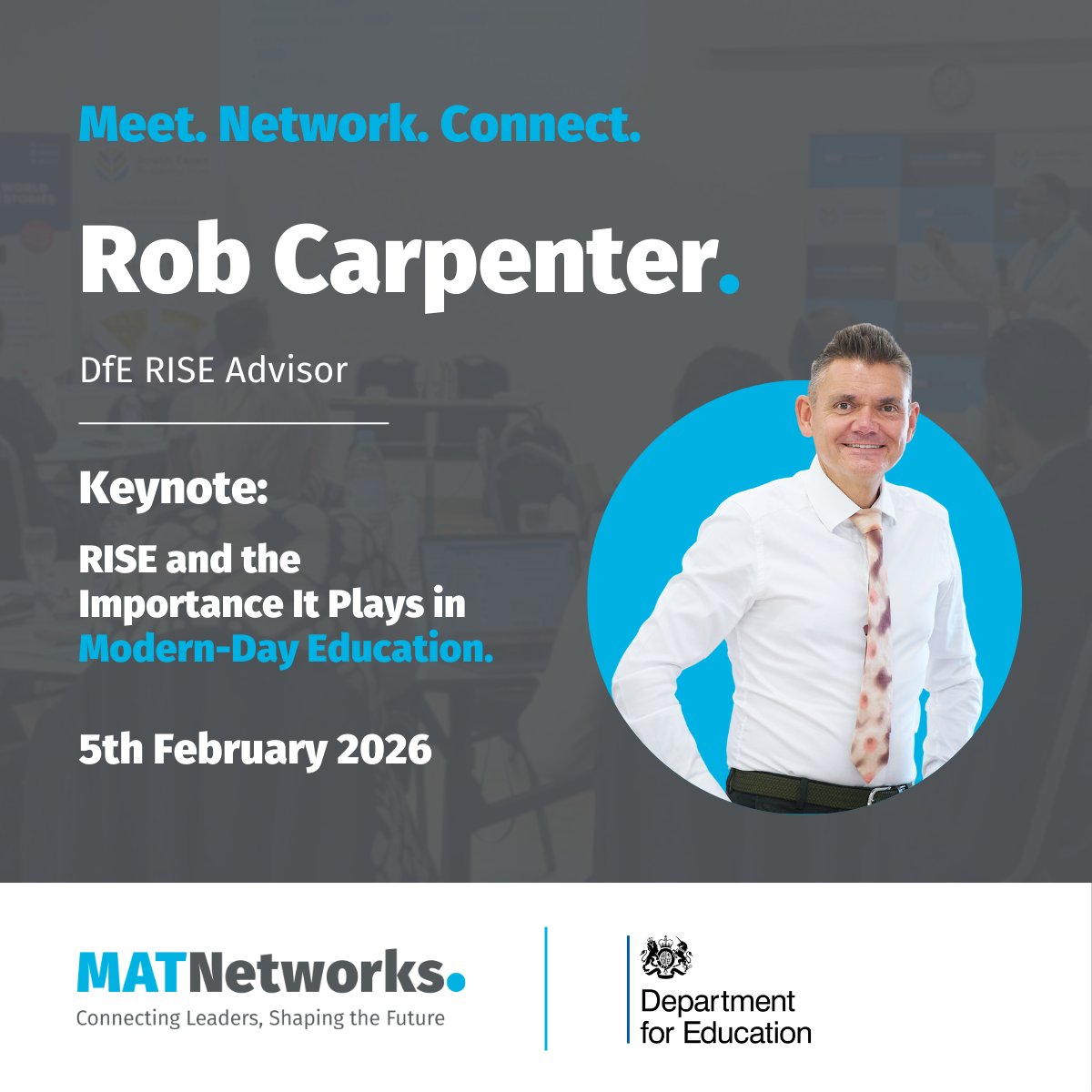 MATNetworks's tweet photo. @carpenter_rob, DfE RISE Advisor, joins #MATNetworks South East on 5 Feb 2026 📍Basildon

A session on how RISE supports schools and trusts through challenge and improvement.

 🎟 Free for education colleagues
 👉 Book:  https://t.co/zUo6fpL3AS

#EducationLeadership https://t.co/CU9Z15dYtY