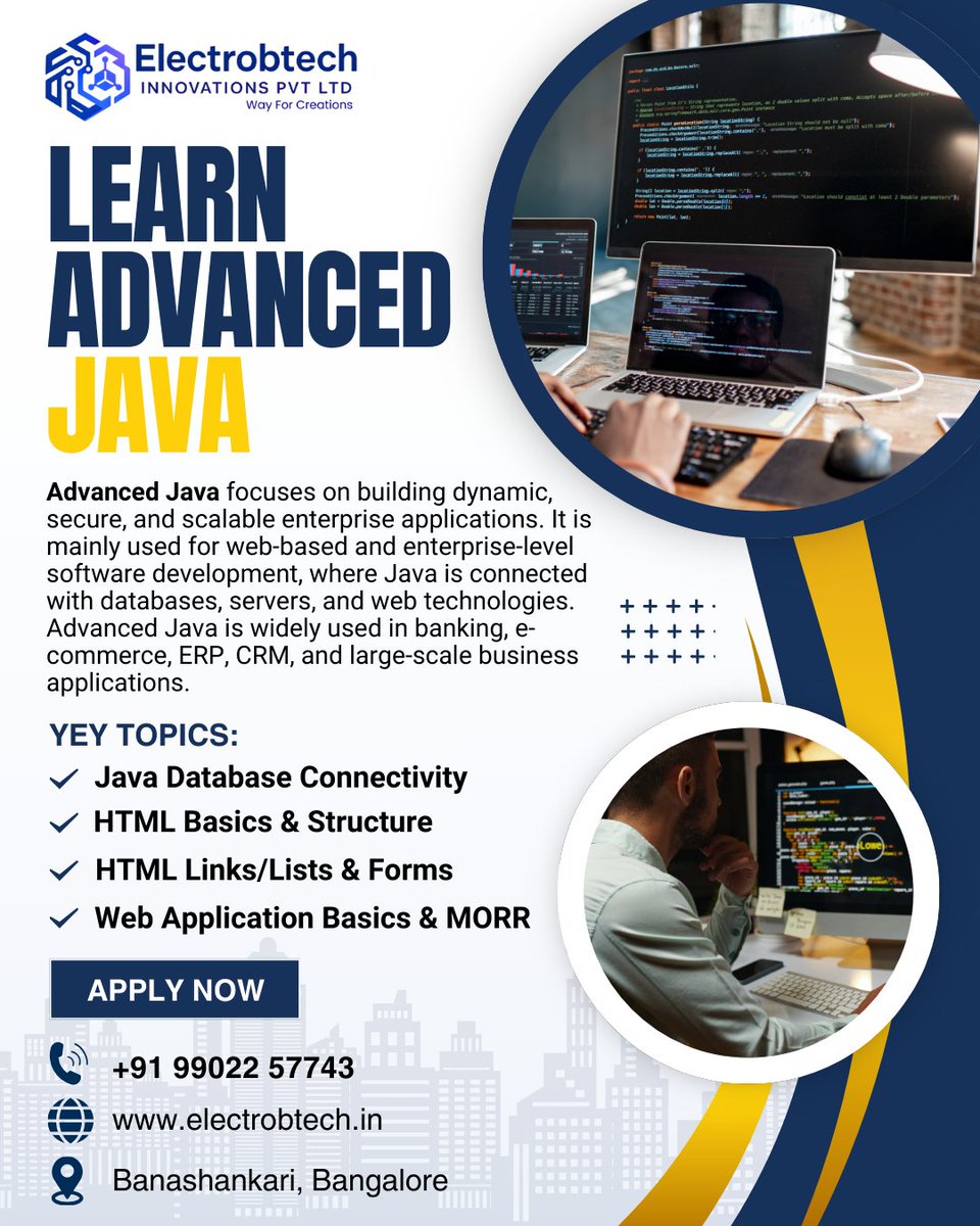 electrobtech's tweet image. Upgrade to Advanced Java &amp;amp; become industry-ready for backend roles. Don’t miss the demand!
📞 99022 57743 | electrobtech.in
#AdvancedJava #JavaCareers