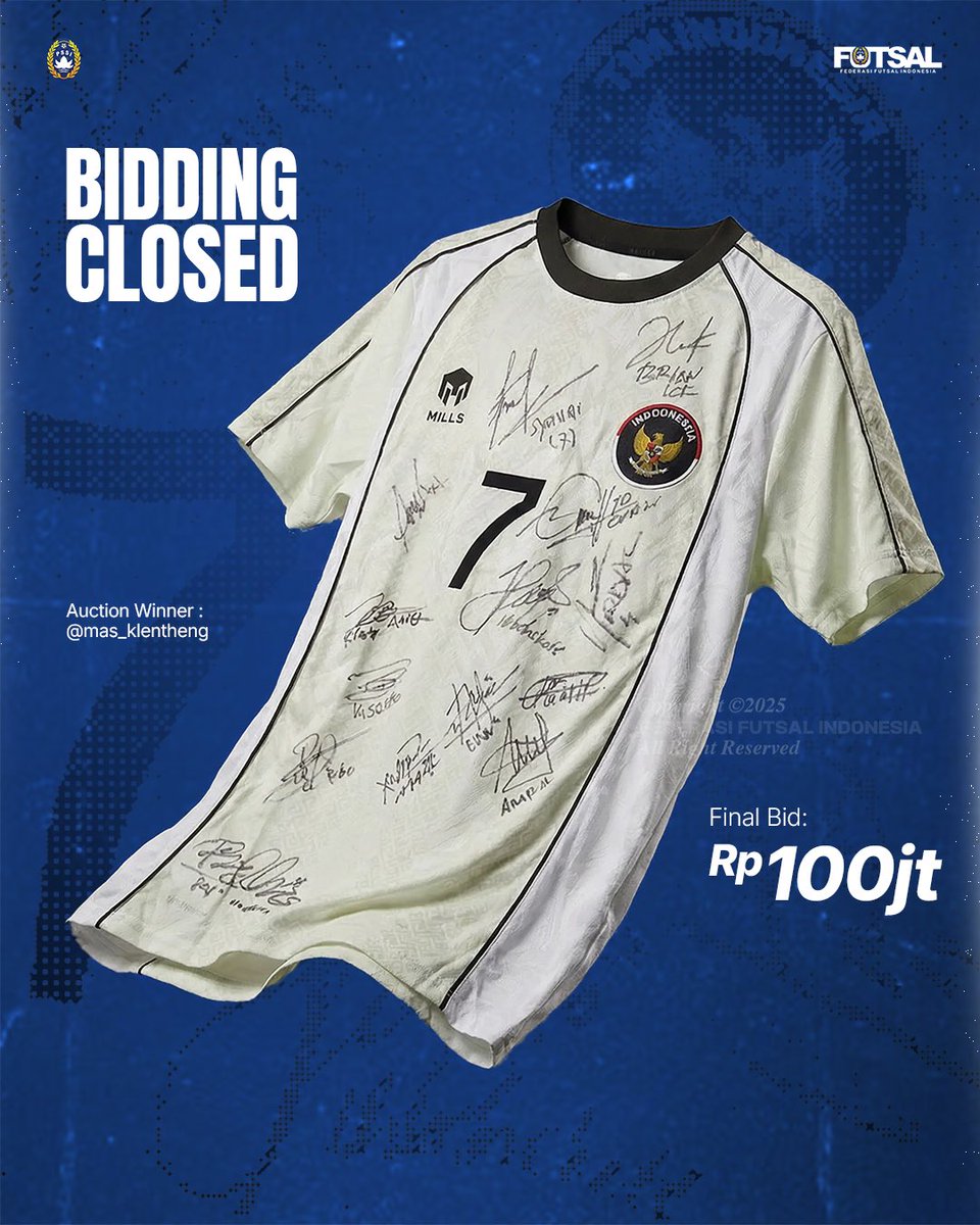 Bentuk nyata dukungan Pemain Timnas Futsal Indonesia untuk Sumatera. Hasil pelelangan terakhir di angka 100jt ini nantinya akan didonasikan kepada korban bencana alam di Sumatera.

Terimakasih, lekas pulih Sumatera! ❤️‍🩹