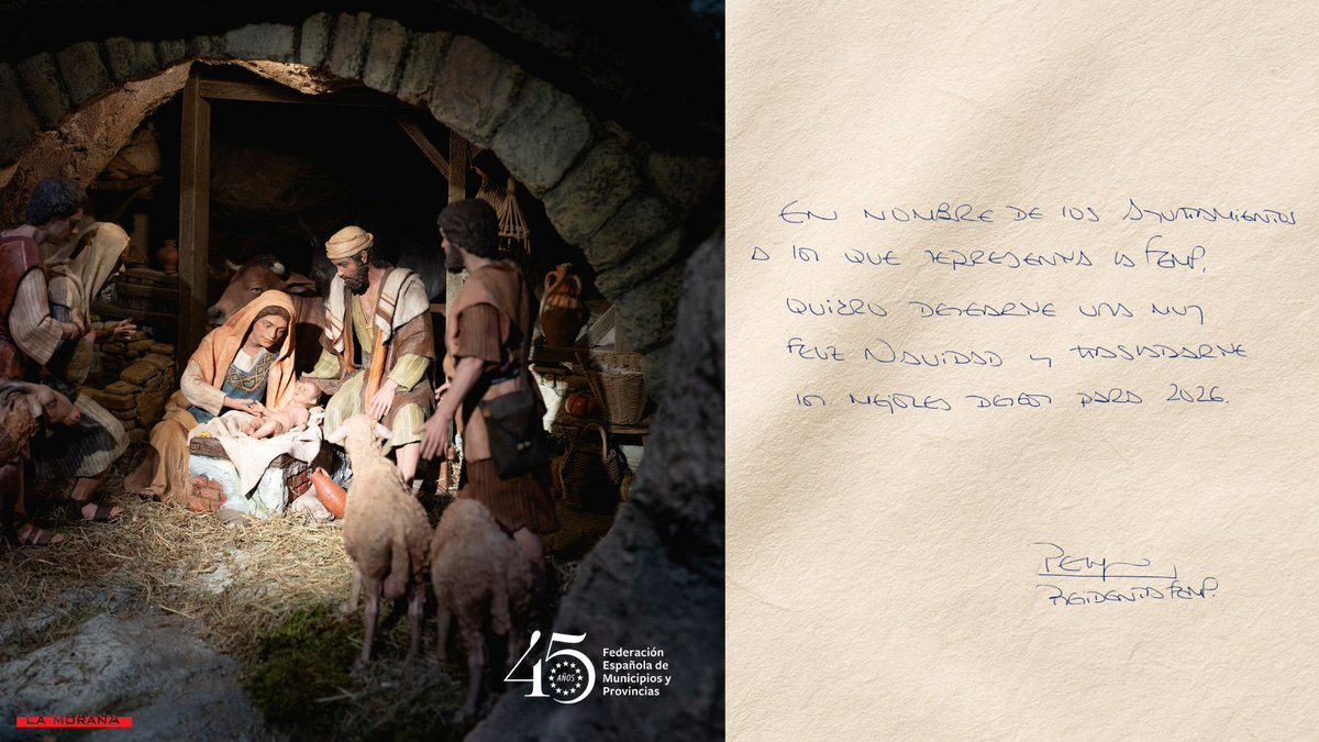 ✨🎄Que esta época de magia venga cargada de alegría, paz y mucho amor. 

🕯️La presidenta de la #FEMP, <a href="/MJGarciaPelayo/">María José García-Pelayo</a>, en nombre de todos los gobiernos locales, os desea a todos una feliz Nochebuena y prosperidad para el nuevo año. 

💫❤️¡Feliz noche!