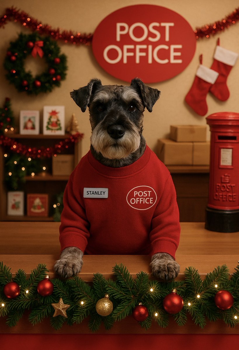 CheadlePO's tweet photo. Merry Christmas from the whole team (and Stanley) at your local Cheadle Post Office! 
We are grateful for your continued support this year, we wish you a wonderful festive season and a Happy New Year! 🎁🎄#MerryChristmas https://t.co/llnXxyoysj