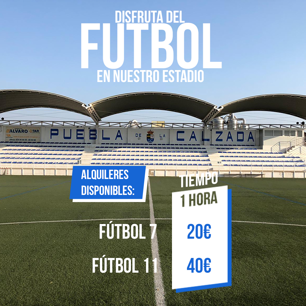 🏟️⚽️ Disponible el Mpal. de Puebla de la Calzada para #alquiler de campos (fútbol 7 o fútbol 11) durante estas navidades 🎄.

Reserva tu hora 👇:
📱 660485673 - 685338245

🗣️ #TuAlientoNuestraFuerza
💪 #VMP 🔵⚪