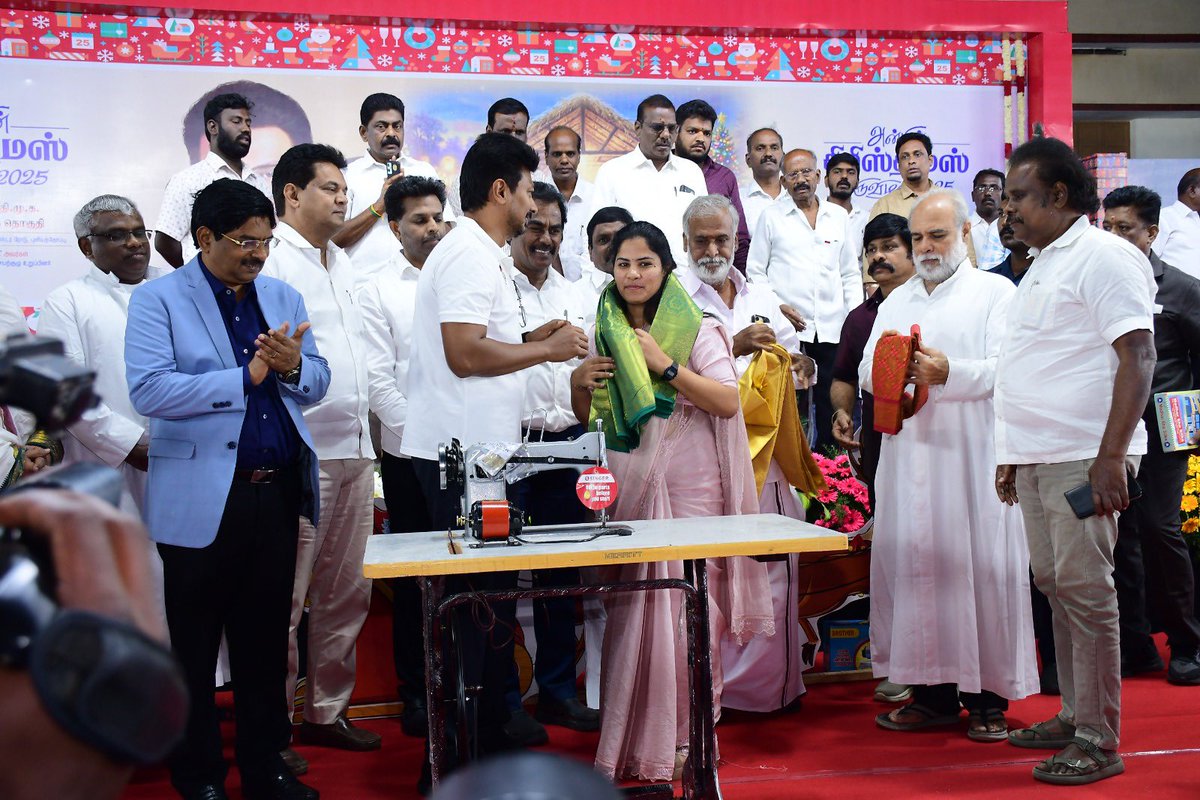 The Hon'ble Deputy Chief Minister of Tamil Nadu, Thiru <a href="/Udhaystalin/">Udhay - தமிழ்நாட்டை தலைகுனிய விடமாட்டேன்</a>, participated in the “Christmas Festival-2025" event held at the Puliyanthope Donbosco School premises. Vi. In Ka Nagar Constituency, Chennai, extended welfare scheme assistance and financial aid to Christian