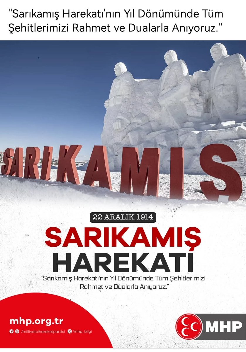 ''Sarıkamış Harekatı'nın Yıl Dönümünde Tüm Şehitlerimizi Rahmet ve Dualarla Anıyoruz.''