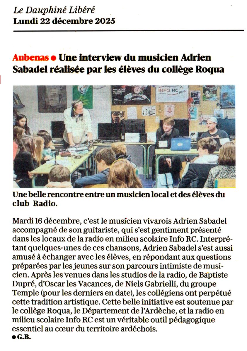RADIOINFORC1's tweet photo. Adrien Sabadel invité du Club Radio au collège Roqua. https://t.co/vqFP81rNnU