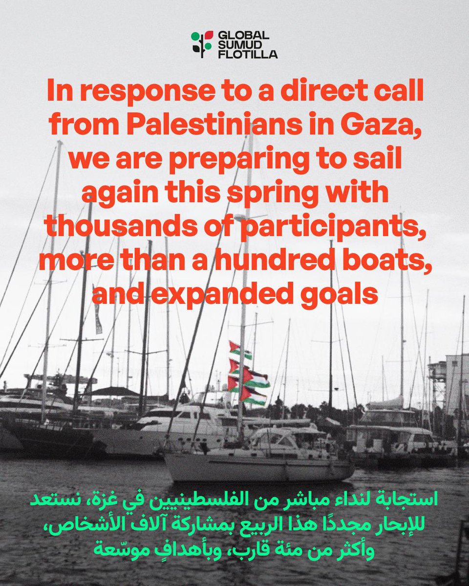 DropSiteNews's tweet photo. JUST IN | The Global Sumud Flotilla has announced a Spring 2026 Gaza mission, pledging more than 100 boats and over 3,000 participants from 100+ countries in what organizers describe as the largest coordinated civilian maritime action for Palestine to date. The mission aims to challenge Israel’s blockade, deliver life-saving aid, establish an unarmed civilian protective presence, and support early reconstruction under Palestinian leadership. A dedicated medical fleet will include 1,000+ healthcare workers to reinforce Gaza’s devastated health system. Organizers say the effort responds to the failure of governments to protect civilians and uphold international law.