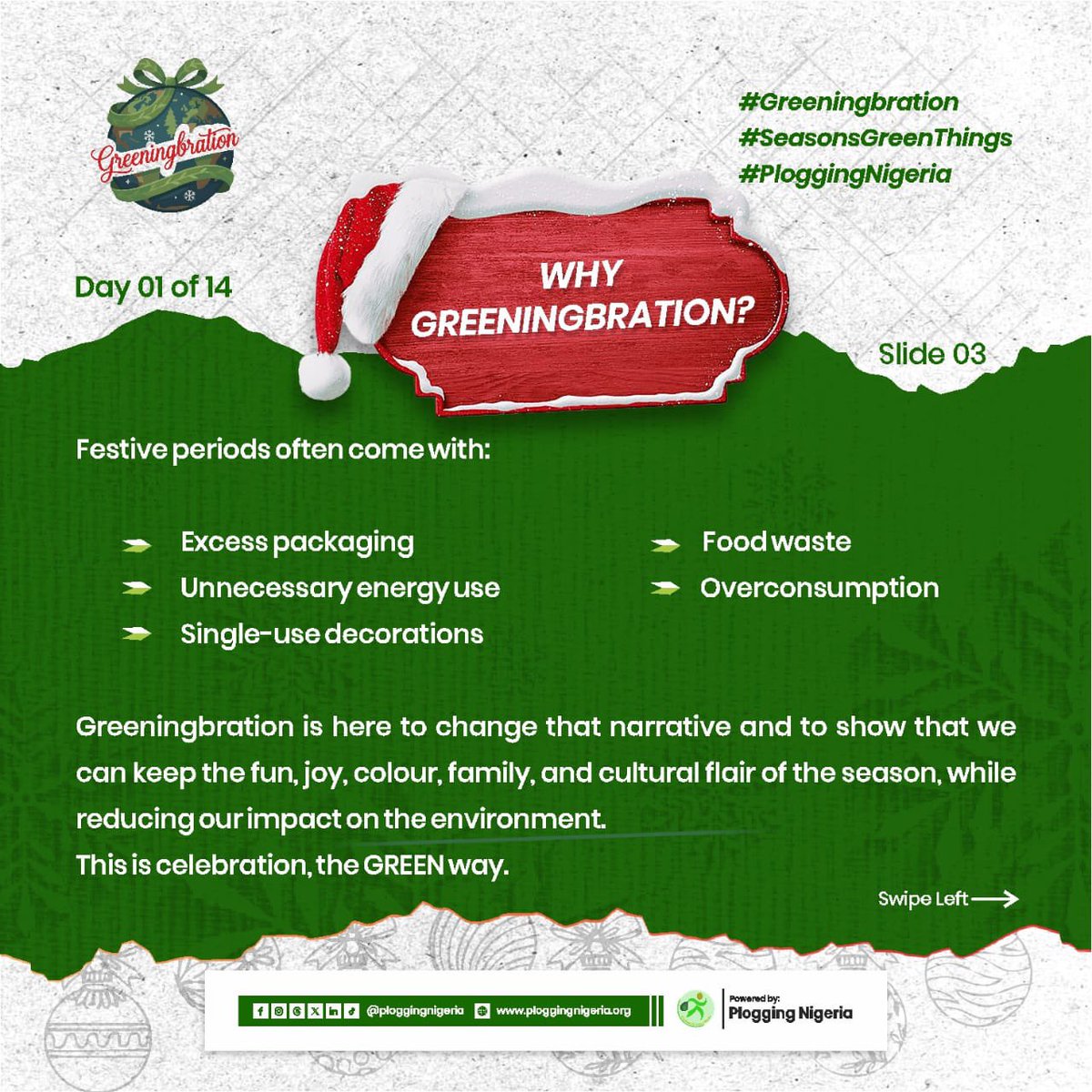 Vickmore4all's tweet photo. 1️⃣/1️⃣4️⃣ of #Greeningbration

BREAKING NEWS! 🚨
Santa Claus is taking a break and Santa Climes is stepping in! 🎅🌍

Welcome to Greeningbration. Let the green celebration begin! ✨♻️

#Greeningbration
#SeasonsGreenThings
#PloggingNigeria
#14DaysEndOfYearCampaign https://t.co/D65qa20ACc