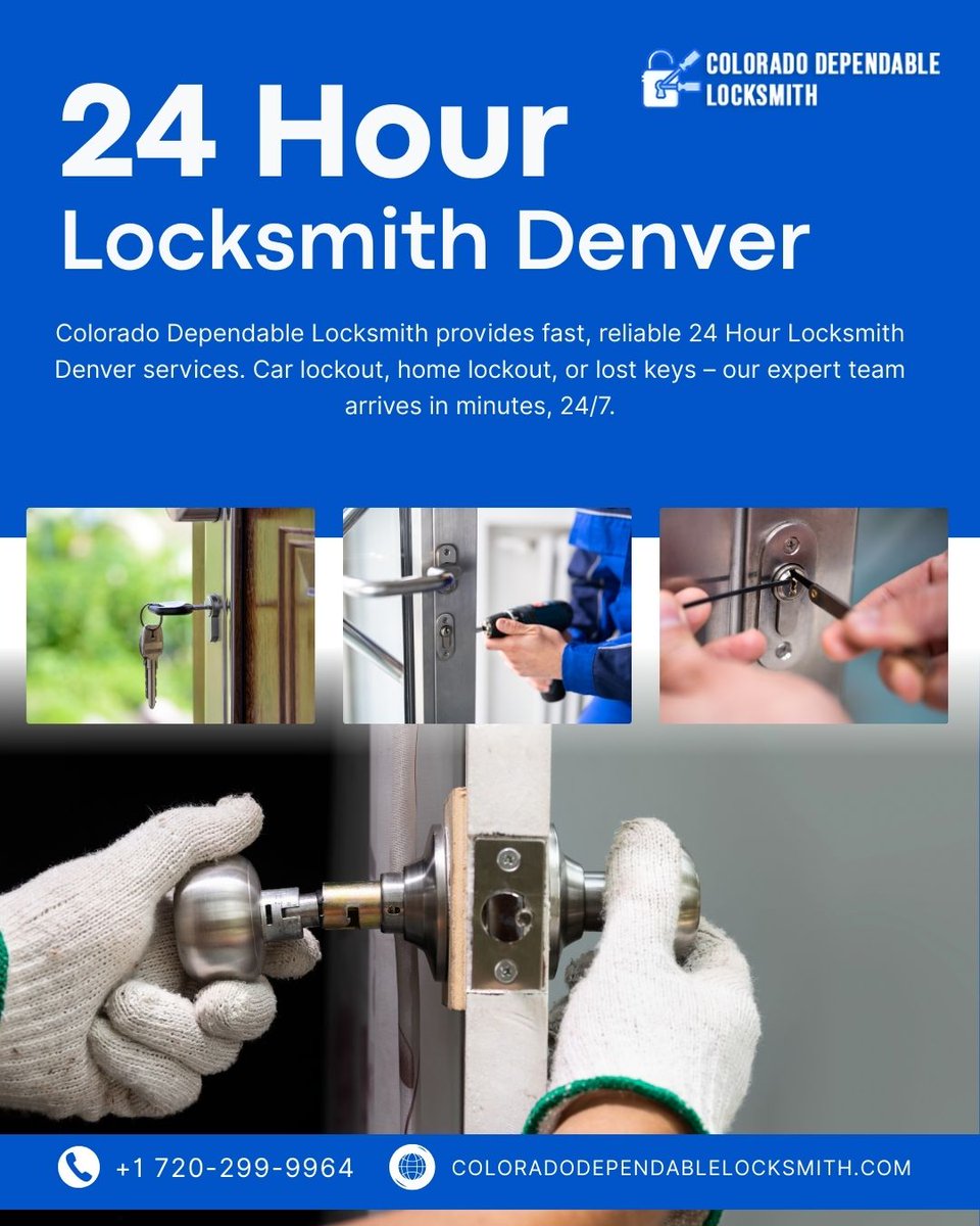 CD_locksmith's tweet image. Locked out in Denver at 3 AM? Don’t panic! Colorado Dependable Locksmith provides fast, reliable 24 Hour Locksmith Denver services. Car lockout, home lockout, or lost keys – our expert team arrives in minutes, 24/7. 

Learn more:coloradodependablelocksmith.com/services/emerg…