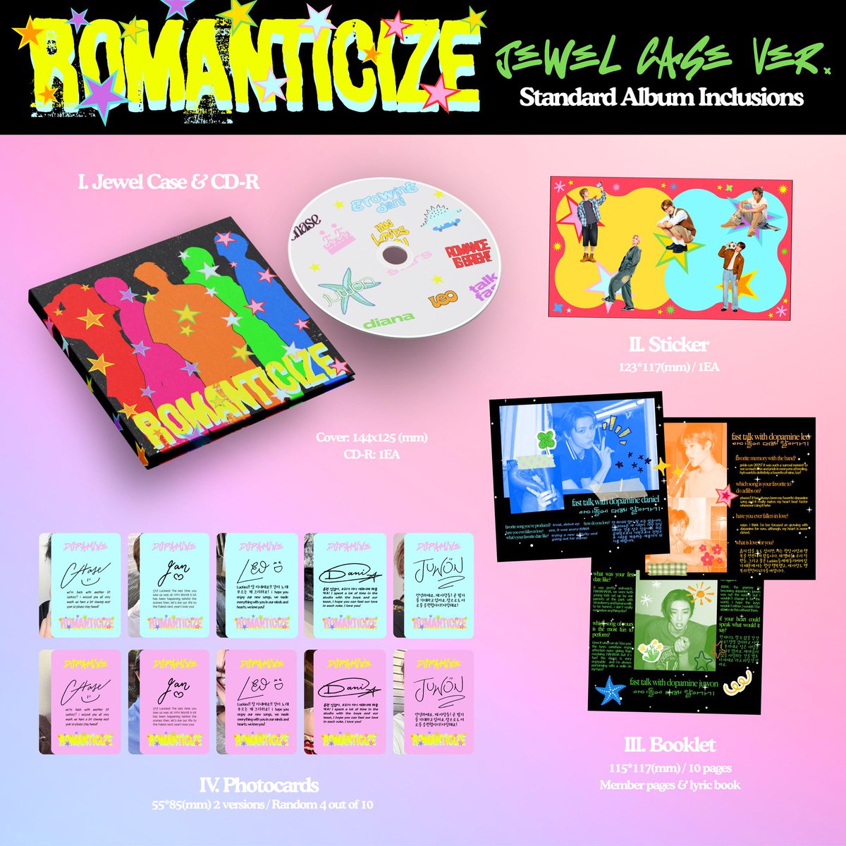 FLYDPM's tweet image. [여기 있다! ‘ROMANTICIZE’ EP INCLUSIONS] 

Let’s romance into the new year! ⭐️💖

Tamagotchi ver. &amp;amp; Jewel Case ver.

💿 Official Release ➫ December 24, 2025

#Dopamine #도파민 #ROMANTICIZE 
#CHASE #IAN #LEO #DANIEL #JUWON
