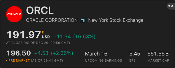 📈 Oracle, $ORCL, is up 2.4% premarket following the announcement that it will be a key investor and technology partner in the new U.S.-based joint venture to operate TikTok.