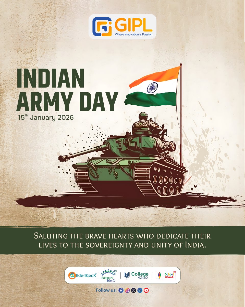 gipl2001's tweet photo. On Army Day, we salute the courage, discipline, and sacrifice of our Indian Army.
Their unwavering commitment inspires us to work with integrity, resilience, and purpose protecting the nation.

#GIPL #ArmyDay #IndianArmy #SaluteOurSoldiers #NationFirst 
.
https://t.co/vuVkm3tvPW https://t.co/eGaYwgHfRA