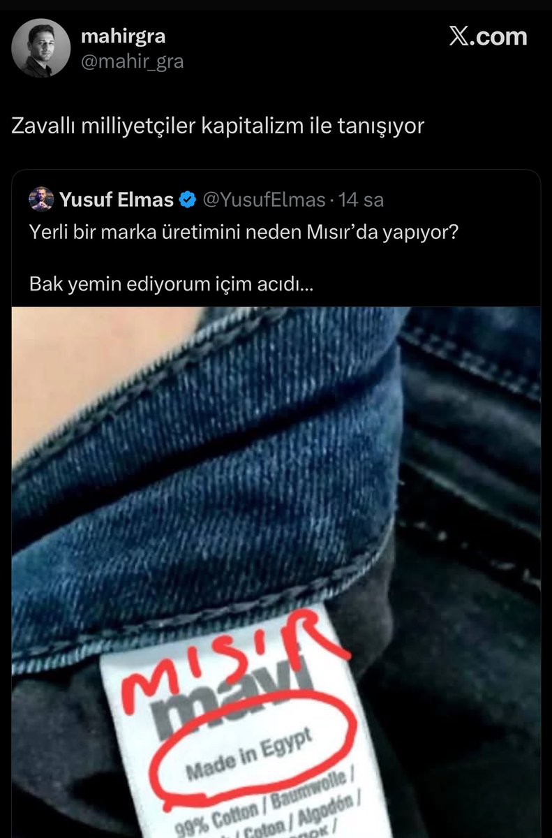 Şu söylediğini açıkla desen 2 kelime edemez. Dünyadaki birçok marka da Türkiye'de üretiliyor. Devamlı denk geliyorum seyahat ederken. Bu iş böyle. Çin de böyle yapıyor, Vietnam da. Her neyse boşver onu da akp'yle ortaklık nasıl gidiyor demli mahir?