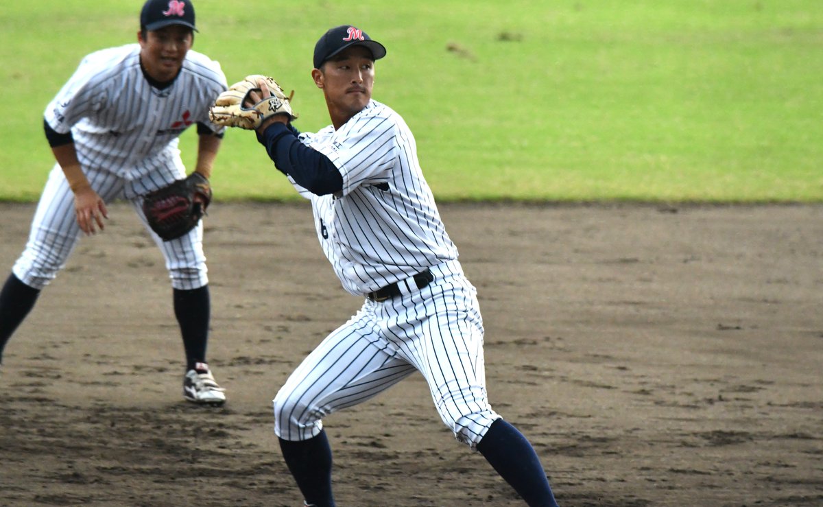 bluamabase's tweet image. 秋利雄佑　ヤマハ
常葉菊川から米国へ留学し、カリフォルニア州立大ノースリッジ校を卒業。大型ショートとして三菱重工名古屋でプレーし、再編後はヤマハに移籍。今年も巧さ・パンチ力・勝負強さのある打撃でファーストのレギュラーとして活躍し、日本選手権優勝を花道に勇退する。#本日の選手紹介