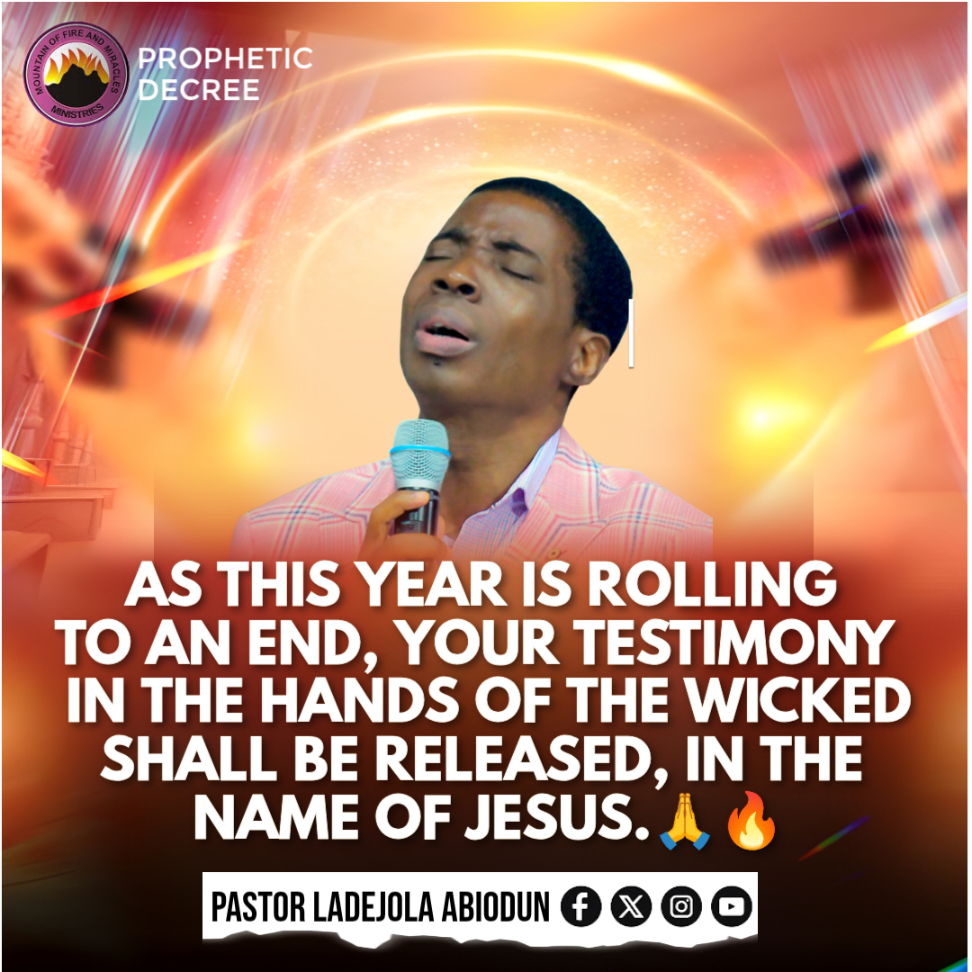 AbiodunLadejola's tweet photo. As this year is rolling to an end, your testimony in the hands of the wicked shall be RELEASED, in the name of Jesus!
#testimonyrelease #endofyearfire #NoMoreDelays #beforeyearends #FIREPRAYERS #DivineSpeed
#BreakthroughNow #MFM #MFMWorldWide #pastorladejolaabiodun https://t.co/JbK3qbEA0E