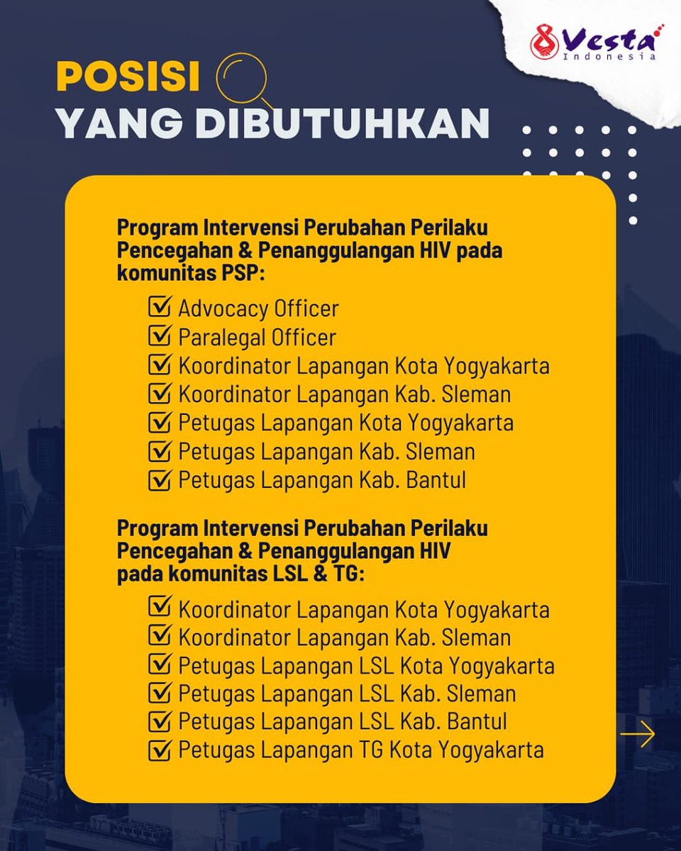 namasayalaut's tweet photo. Halo, yayasan vesta jogja NGO bidang HIV sedang buka banyak posisi loker nih. yuk lamar maksimal tanggal 27 desember 2025.
info lebih lanjut semua di gambar yah
ijin tag #lokecot #lokerpam #lokerjogja
@magnecareer
@ezash
@hrdbacot https://t.co/uzxUKcv1AX