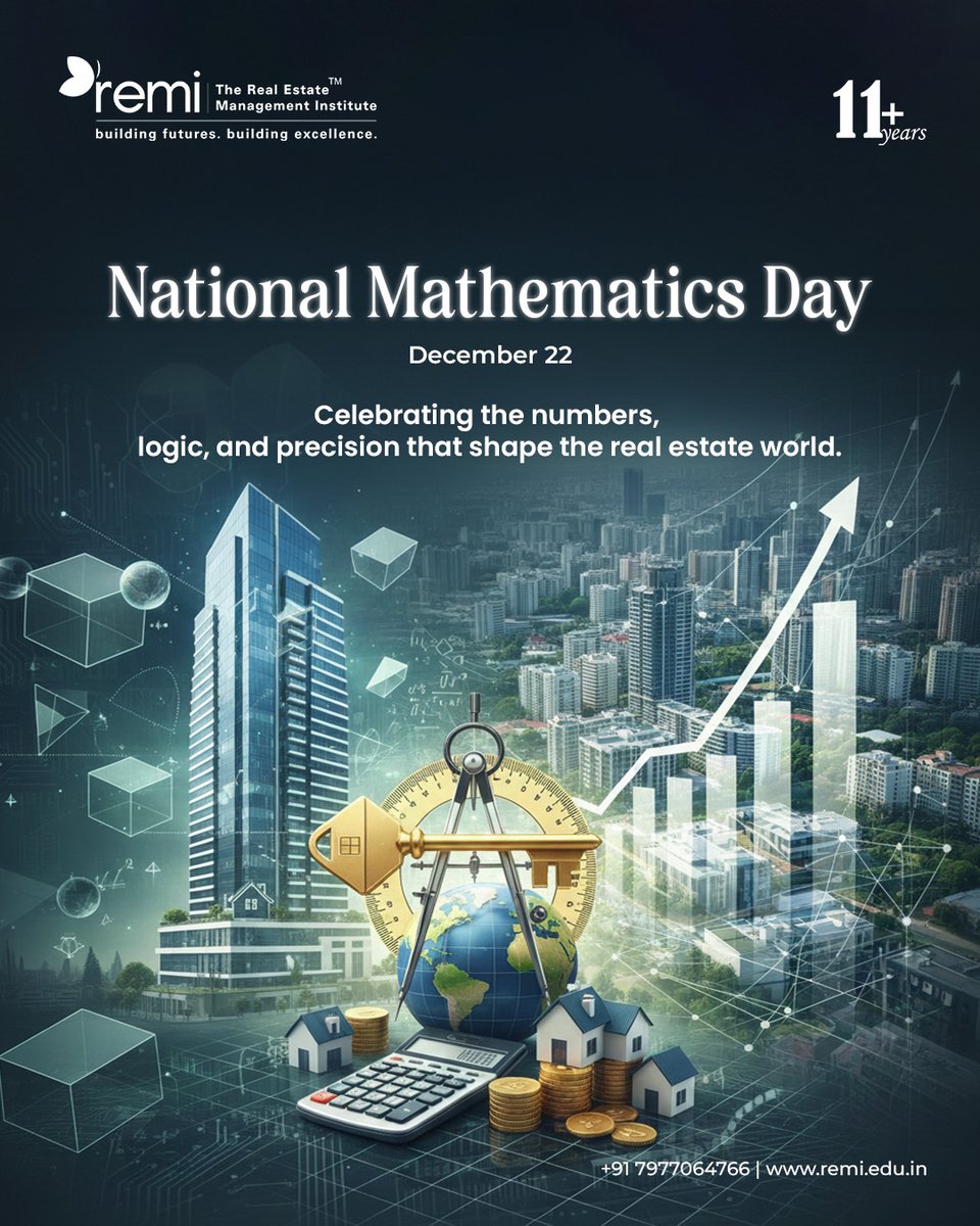 REMInstitute's tweet image. Happy National Mathematics Day!
We honor the brilliant legacy of Srinivasa Ramanujan on December 22nd. His spirit of calculation is alive in all industries, especially real estate.
Cheers to the numbers that keep real estate informed and fair! 🔢
#MathDay #RealEstate #Dec22