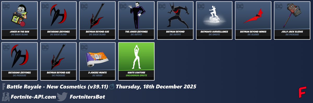 FortnitersBot's tweet image. #Fortnite Battle Royale - New Cosmetics (v39.11) • 22nd December 2025