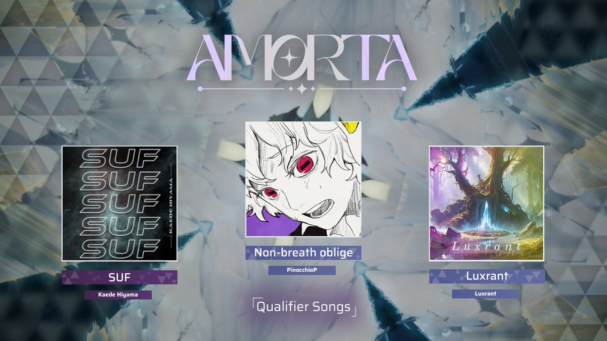 AmortaOfficial's tweet image. Qualifiers begin in less than 10 hours!
As mentioned in the previous post, 3 completely event-exclusive charts will be handed out to players to be played and submit their score. These charts are of the following songs:

&amp;gt;「SUF - Kaede Hiyama」
&amp;gt;「Non-breath oblige - PinocchioP」…